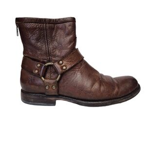 Frye Boot Brown Harness Ankle Zippered Motorcycle Western Women's Size 6.5